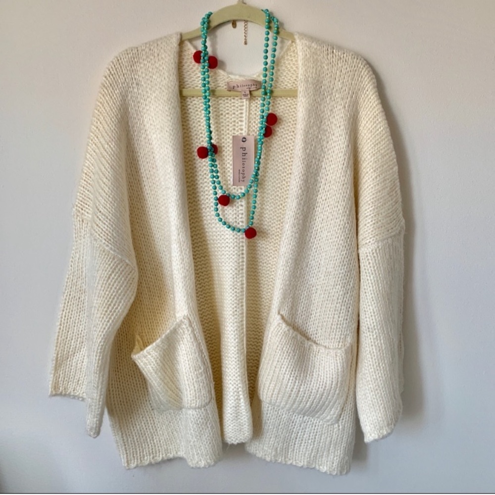 NWT Philosophy Ivory Knit Pocket Cardigan